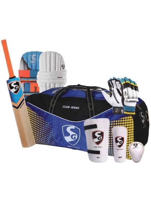 Junior cricket kit with bat, pads and gloves